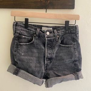 High waist vintage Black LEVI denim cut off shorts , button-up . Size 26